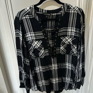 Express plaid lace up top
